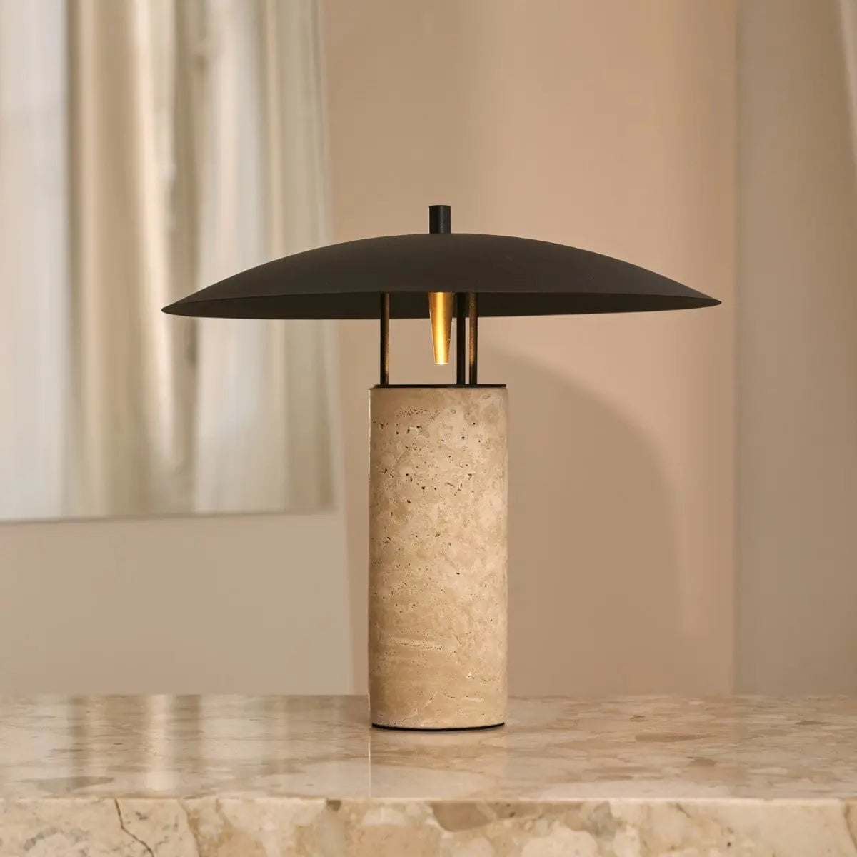 Tischlampe Travertin 35 cm – Design Tischleuchte Schwarz mit GU10 Leuchtmittel