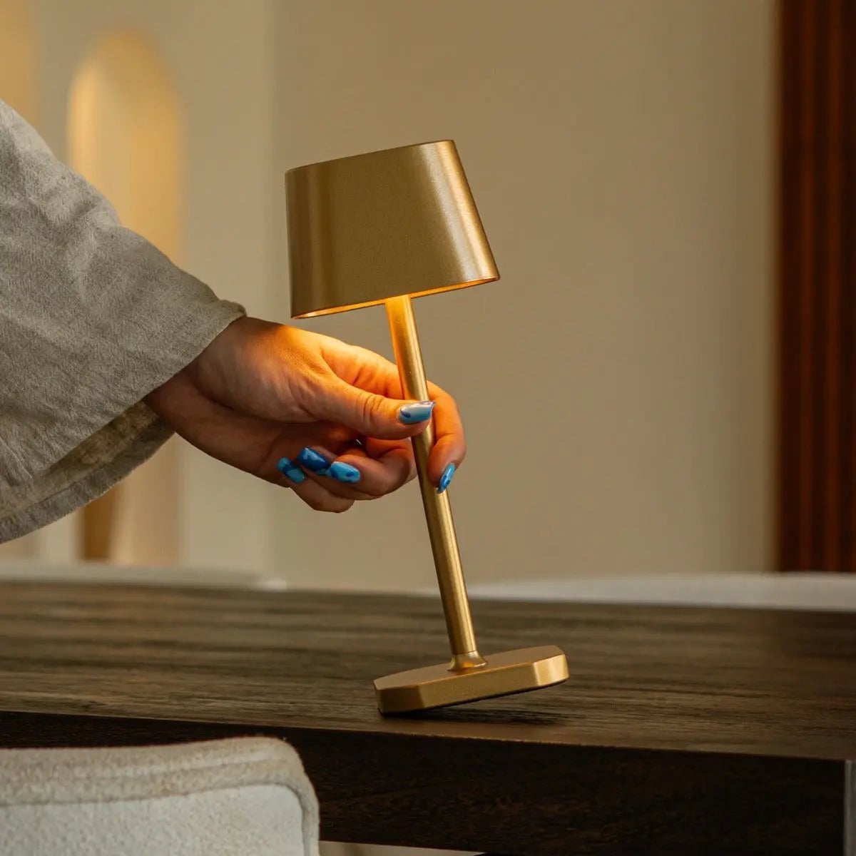 LED Tischlampe Kabellos Dimmbar 26 cm – Wiederaufladbar Gold