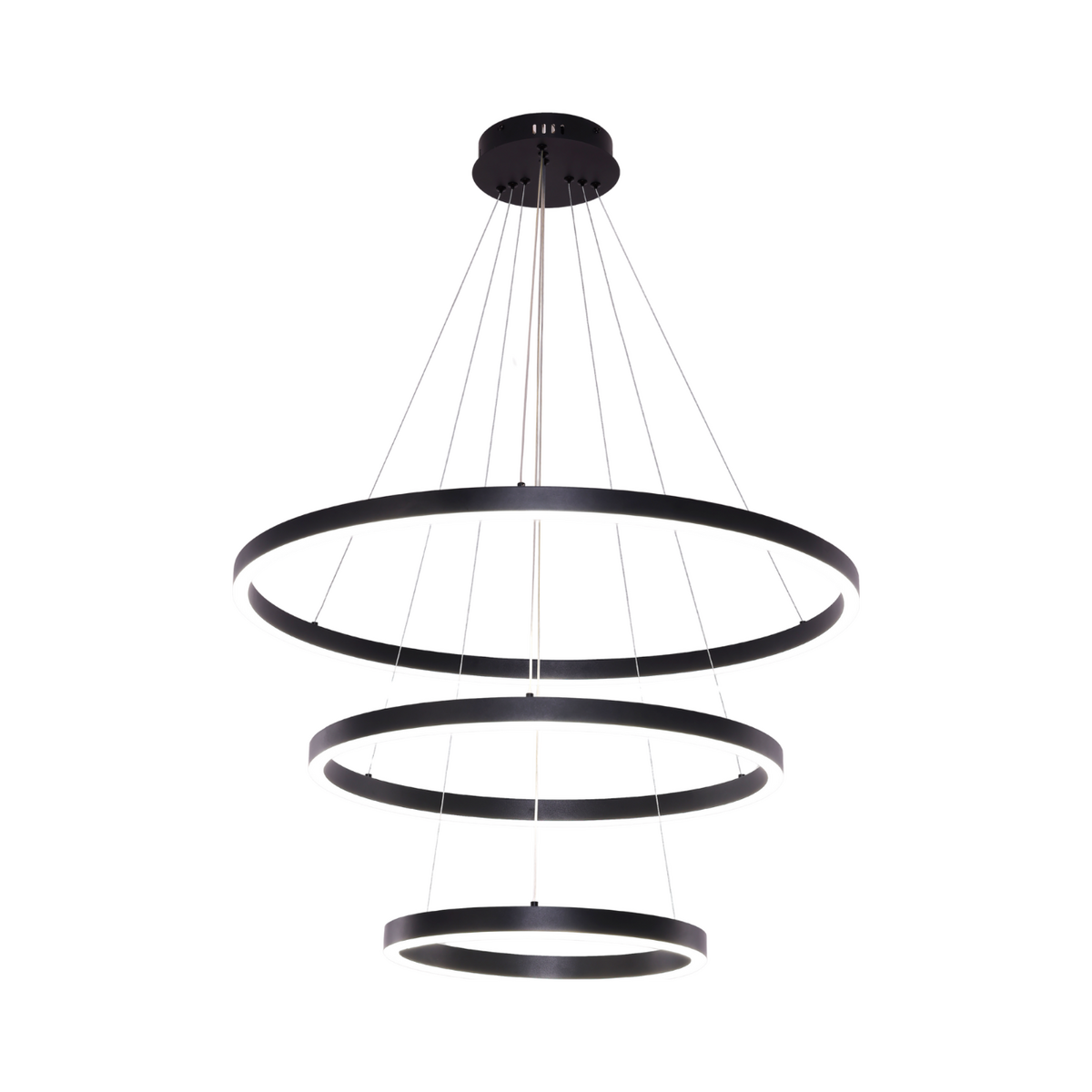 3-Ring LED-Pendelleuchte Schwarz Matt – Dimmbar & Höhenverstellbar
