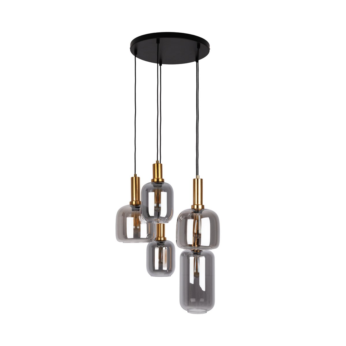 Näve Pendelleuchte mehrflammig, Rauchglas, Gold & Schwarz, Metall, Retro 80er-Jahre Hängeleuchte