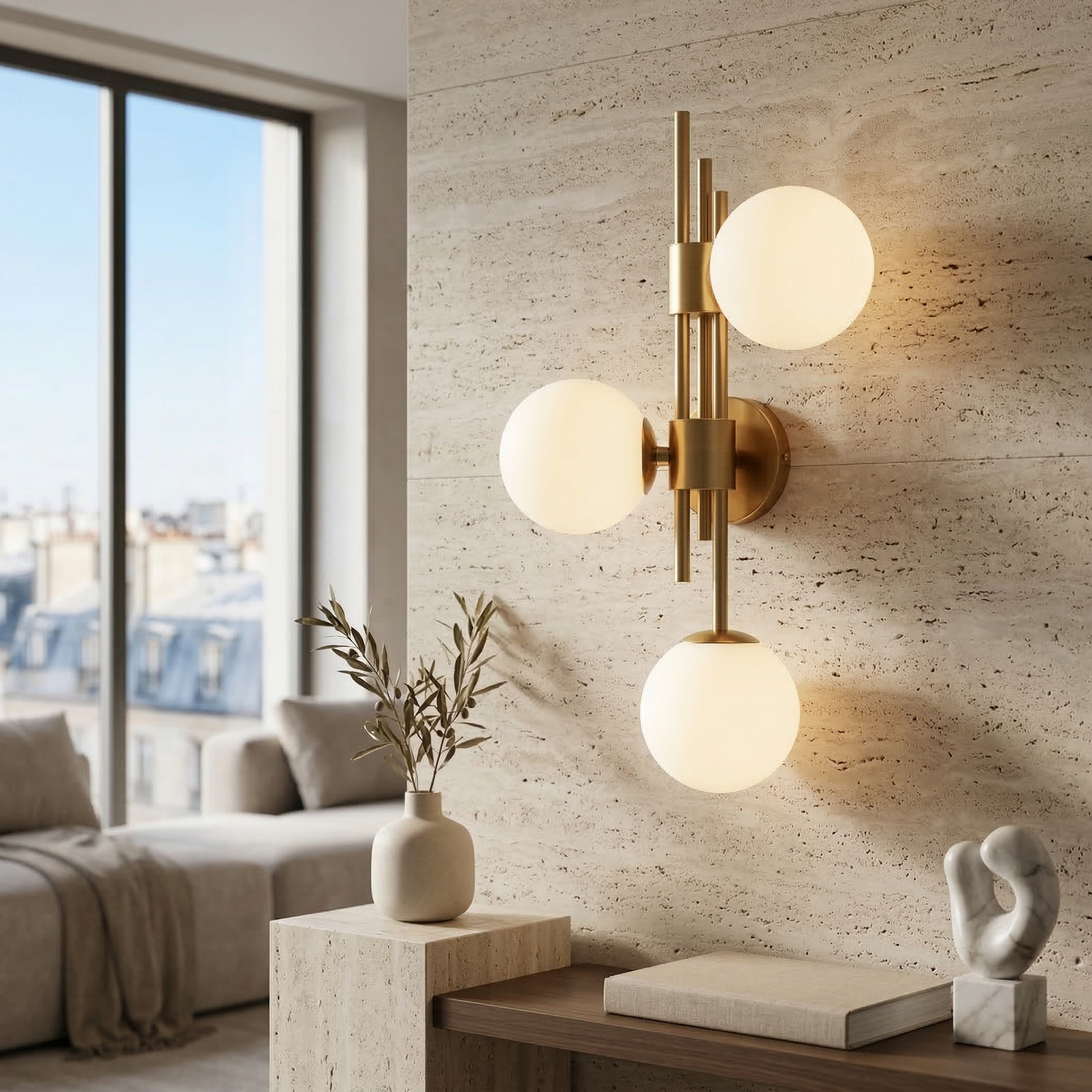 Wandleuchte Weiß Gold G9 – Messing Satin – 49 cm