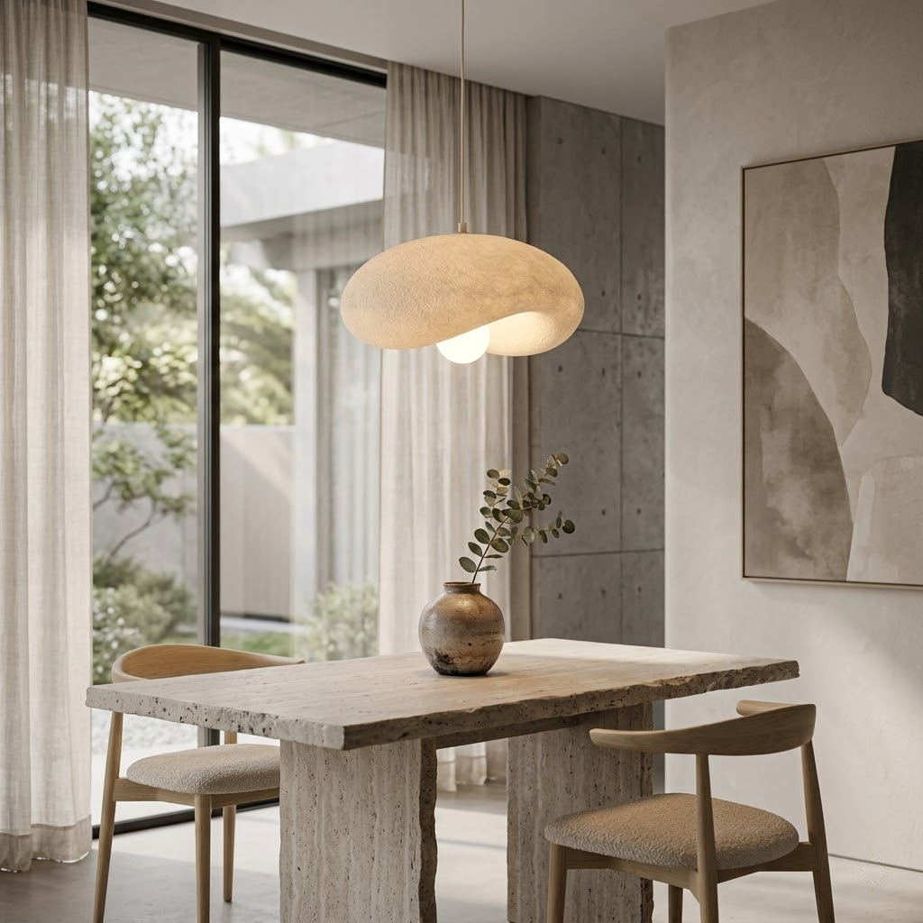 Japandi Pendellampe Nami – Strukturierte Esszimmerlampe Beige E27