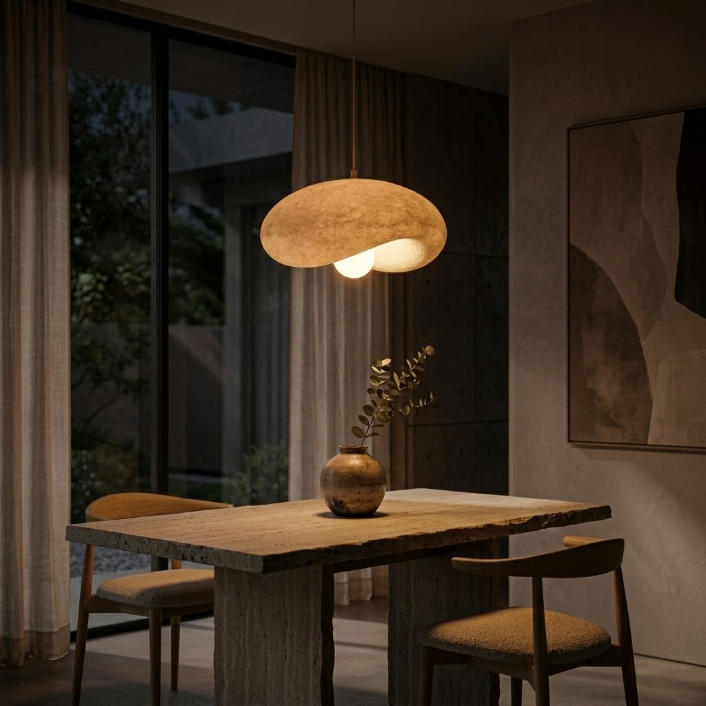 Japandi Pendellampe Nami – Strukturierte Esszimmerlampe Beige E27