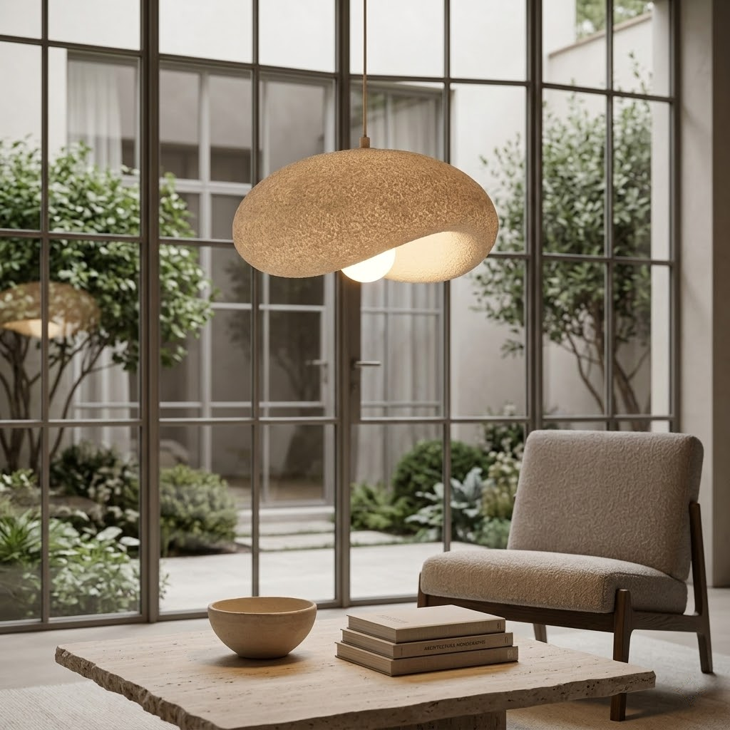 Japandi Pendellampe Nami – Strukturierte Esszimmerlampe Beige E27