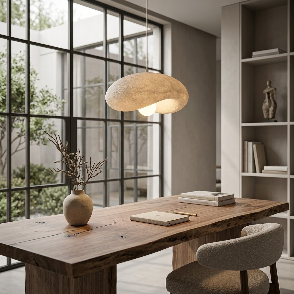 Japandi Pendellampe Nami – Strukturierte Esszimmerlampe Beige E27