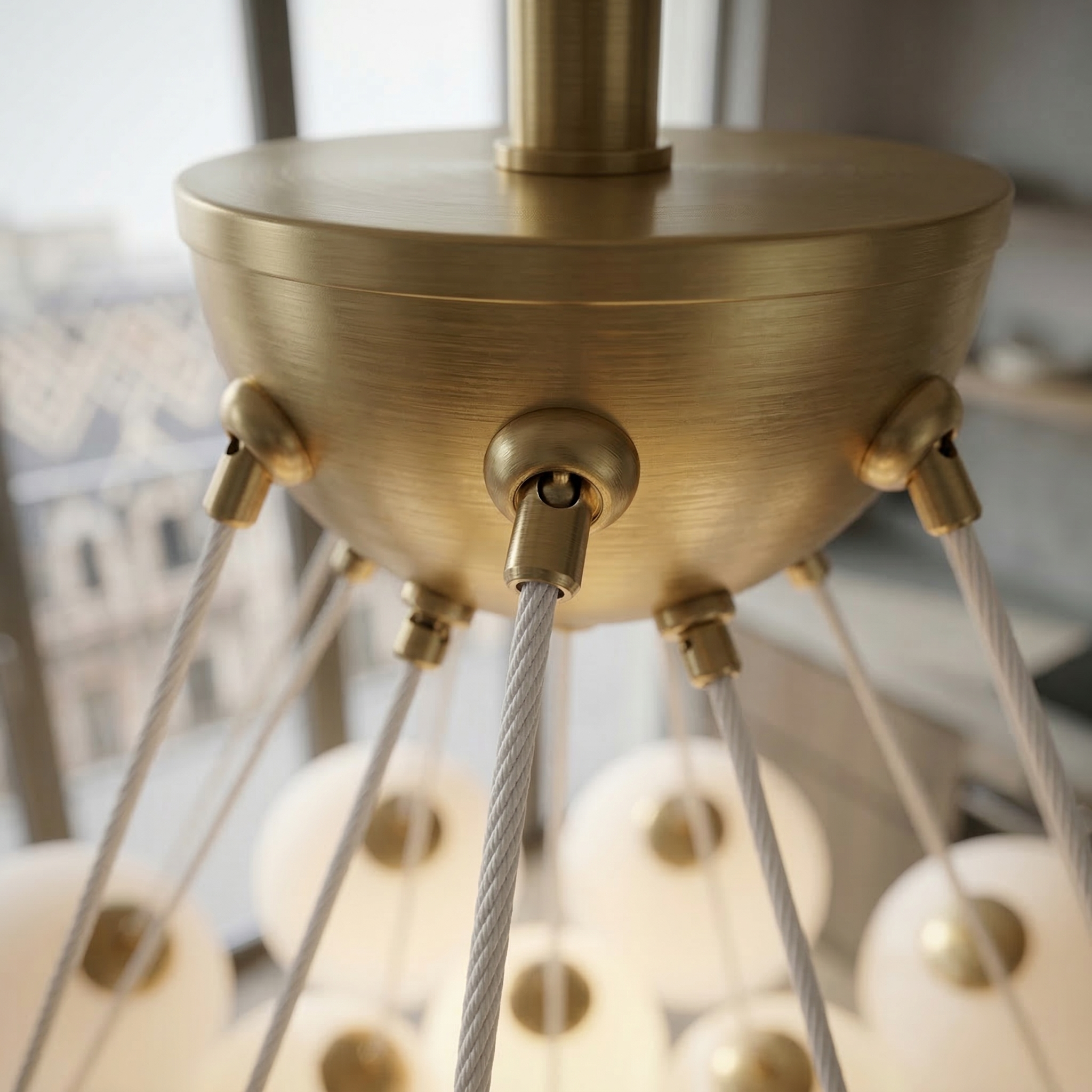 Emily Modern White Glass Chandelier - Gold Satin Brass Pendant Light - E27