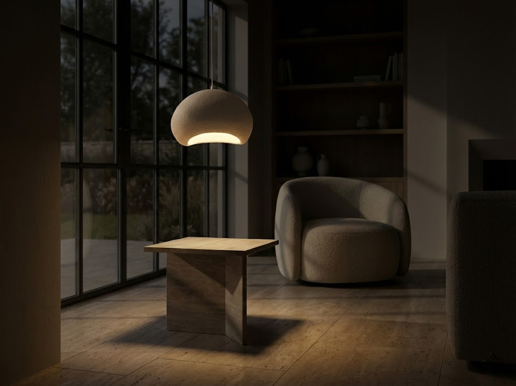 Designer Pendellampe Haku Beige – Organische Form 40cm Esstischlampe