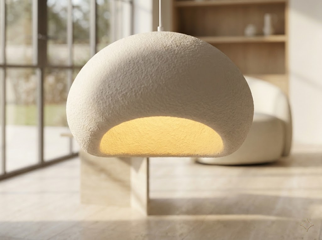 Designer Pendellampe Haku Beige – Organische Form 40cm Esstischlampe