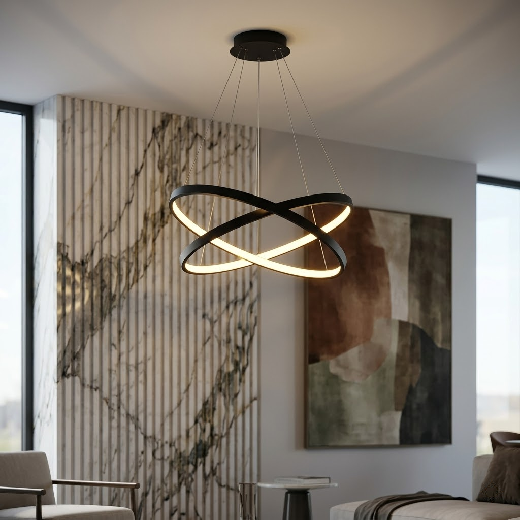 2-Ring LED-Pendelleuchte Schwarz Matt – Dimmbar & Höhenverstellbar