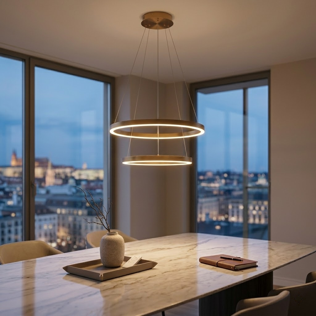 Neo Moderne LED-Ringlampe Kupfer Gold 2-Ringe Dimmbar inkl. Fernbedienung