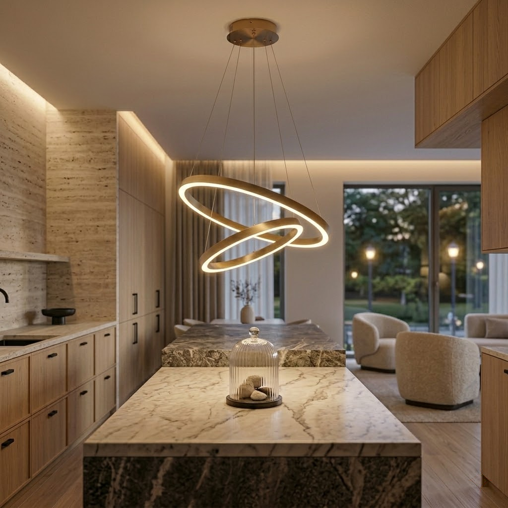 Neo Moderne LED-Ringlampe Kupfer Gold 2-Ringe Dimmbar inkl. Fernbedienung