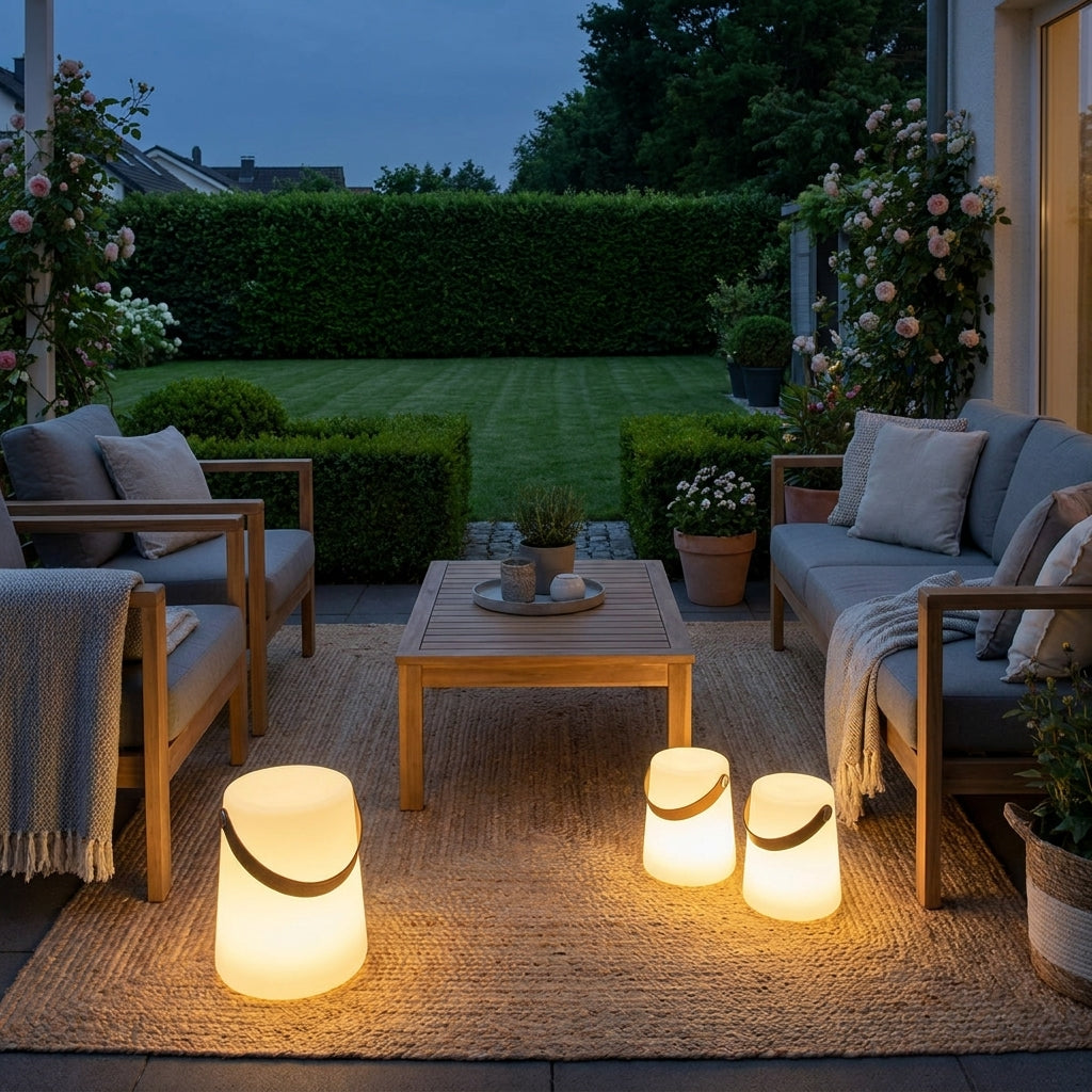 House Nordic LED-Akkuleuchte tragbar, weiß, IP44, mit Tragegurt, kabellos, für innen & außen