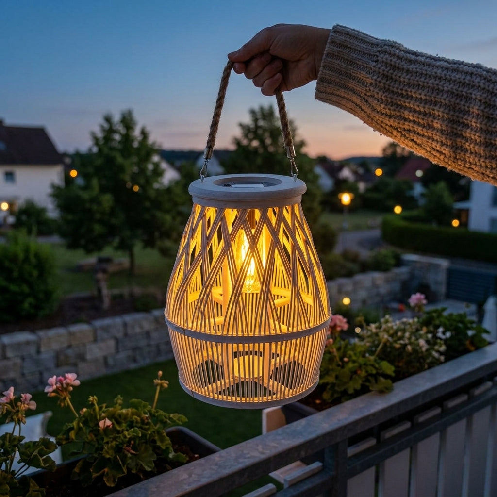 Näve Deko-Laterne Rattan weiß, mit LED, stehend & hängend, Naturlook, Stimmungslicht