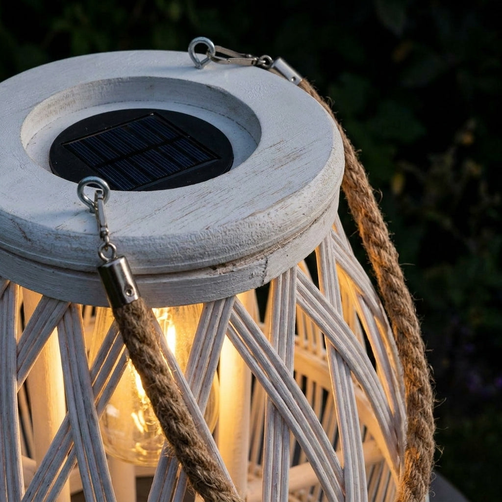 Näve Deko-Laterne Rattan weiß, mit LED, stehend & hängend, Naturlook, Stimmungslicht