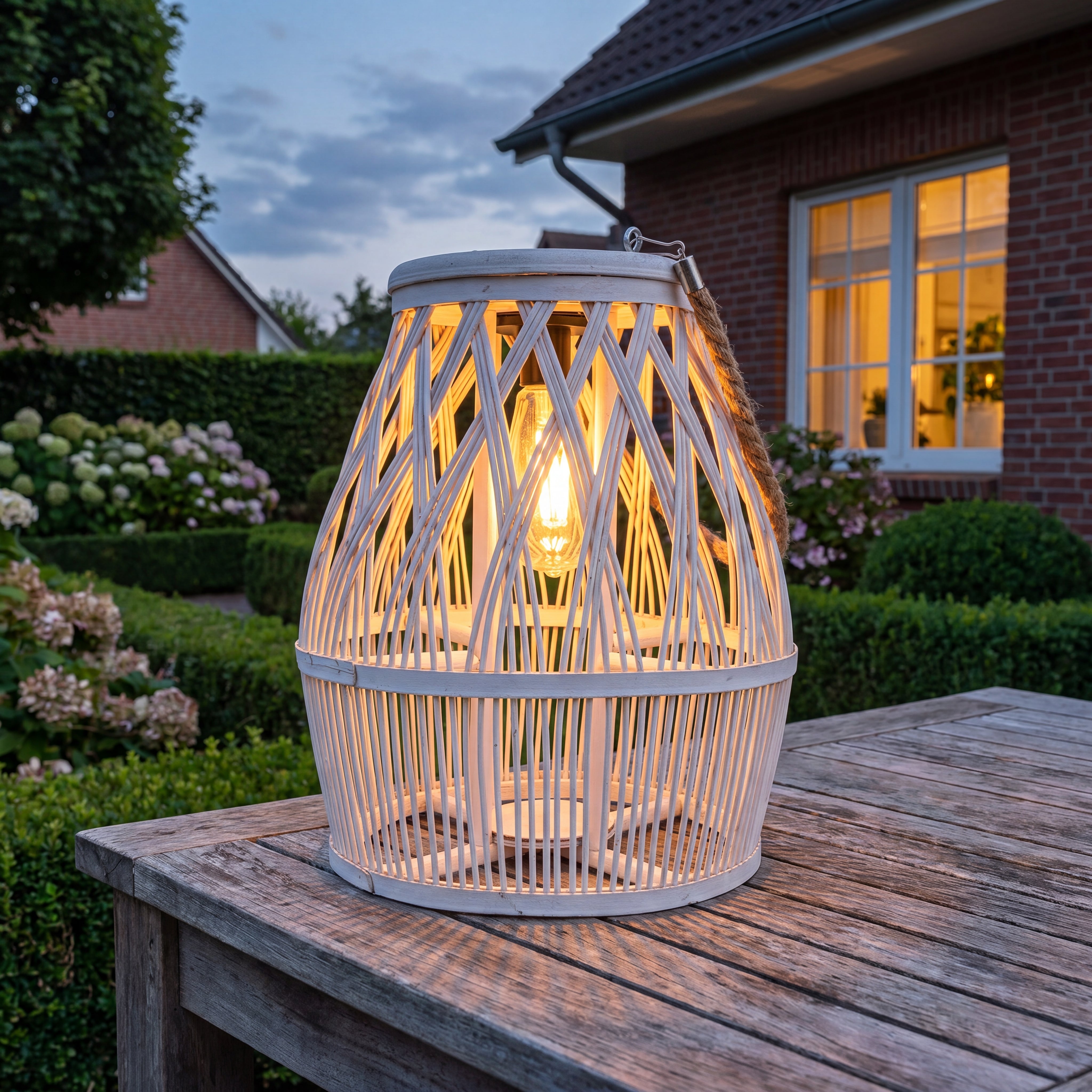Näve Deko-Laterne Rattan weiß, mit LED, stehend & hängend, Naturlook, Stimmungslicht