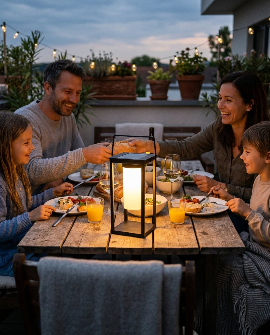 Näve LED-Campingleuchte Akku, USB- & Solar-Ladung, 2 Helligkeitsstufen, 8–12 h Laufzeit, schwarz