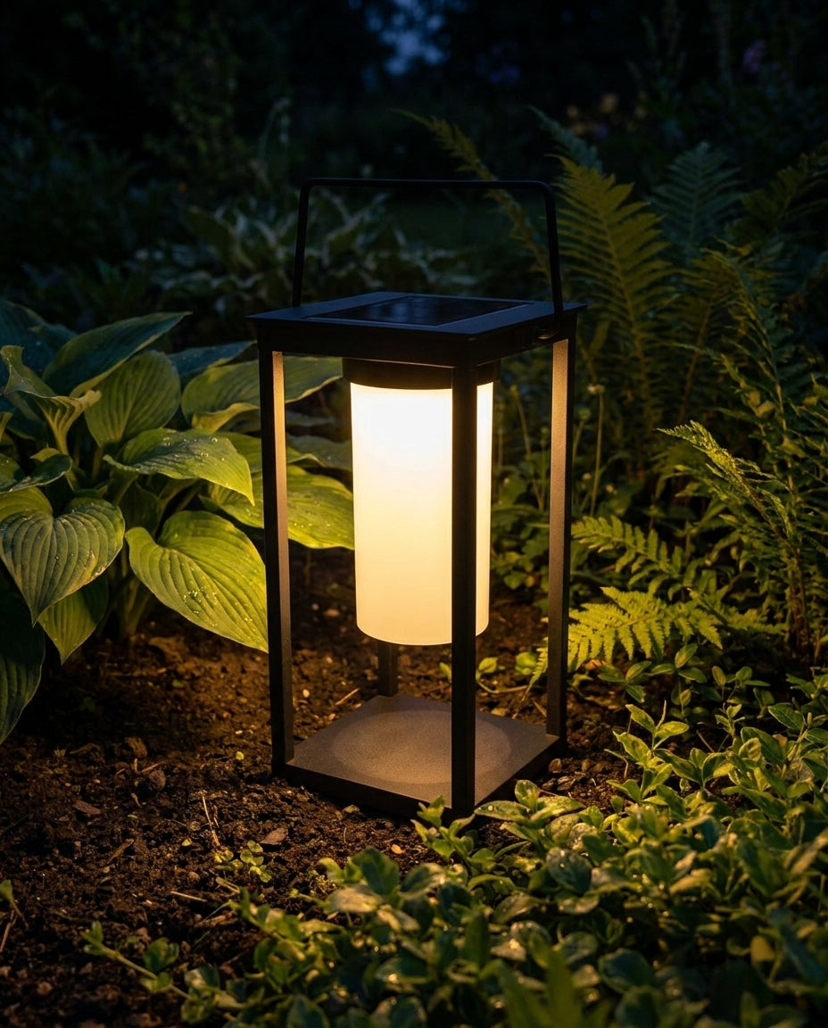 Näve LED-Campingleuchte Akku, USB- & Solar-Ladung, 2 Helligkeitsstufen, 8–12 h Laufzeit, schwarz