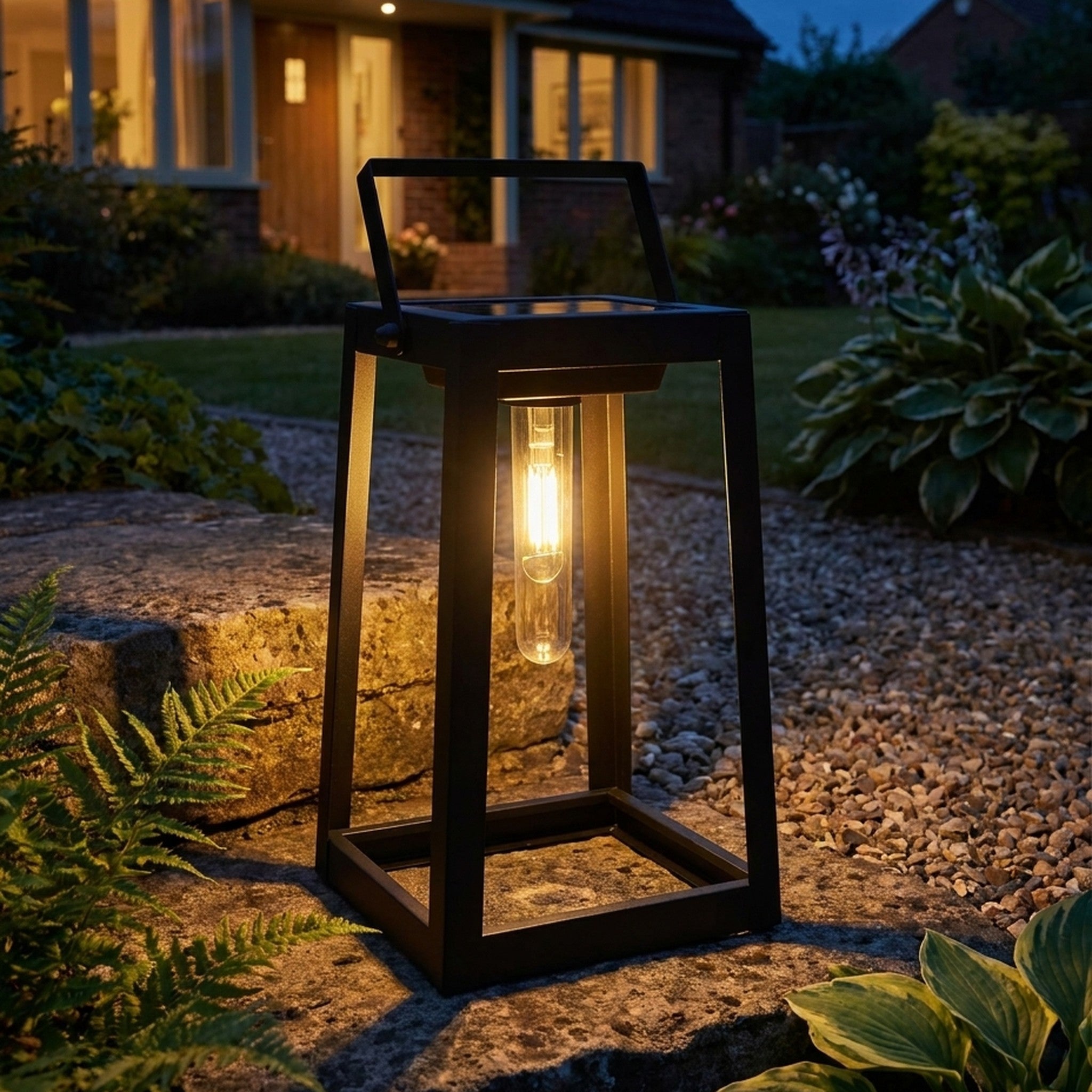 Näve LED-Solarleuchte Deko mattschwarz, Dämmerungssensor, automatisch, kabellos, für Garten & Terrasse