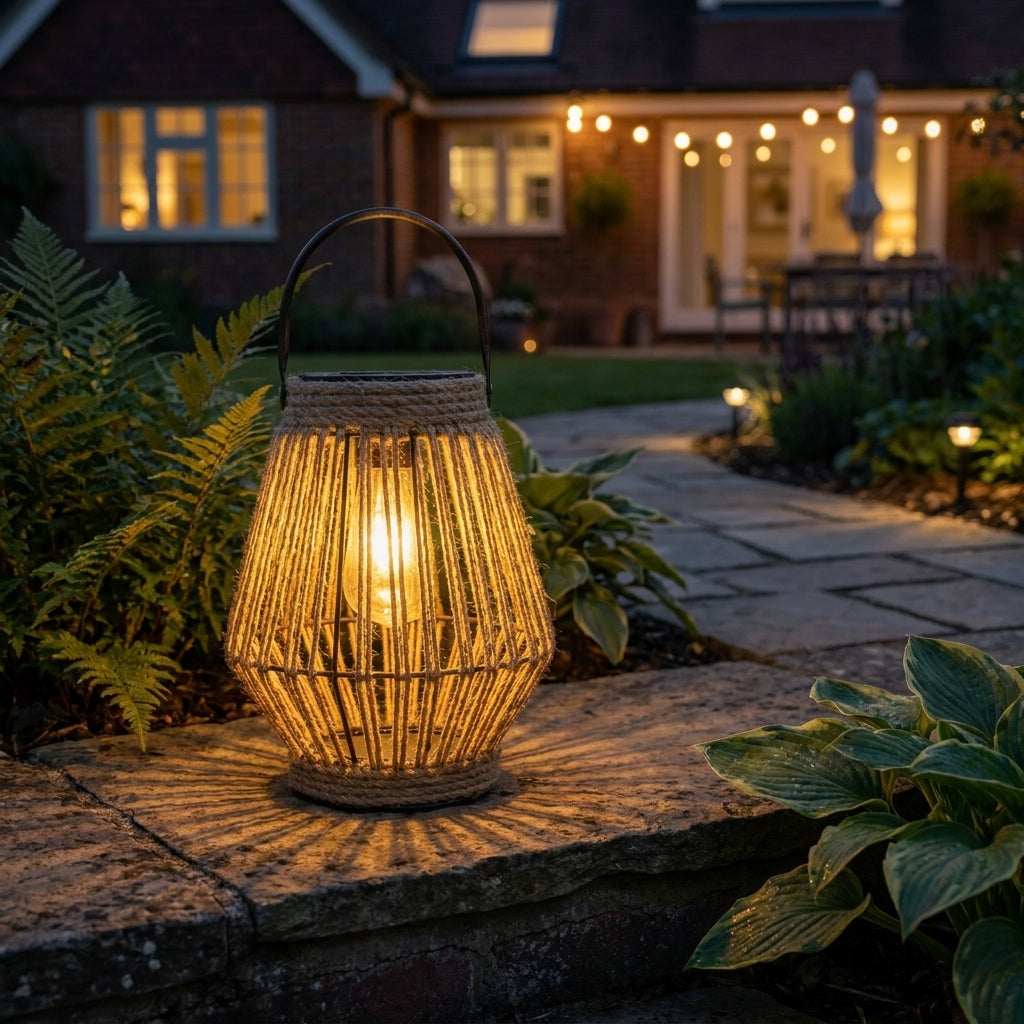 Näve LED-Solarleuchte Jute natur, mit Henkel, kabellos, für Garten & Terrasse, Solarlaterne