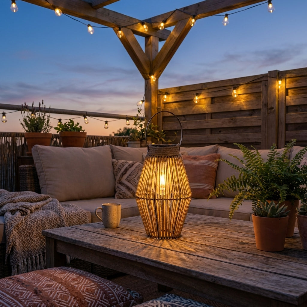 Näve LED-Solarleuchte Jute natur, mit Henkel, kabellos, für Garten & Terrasse, Solarlaterne