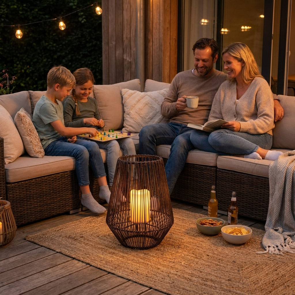 Näve LED-Solarleuchte warmweiß, Flammeneffekt, kabellos, braun, für Balkon, Terrasse & Garten