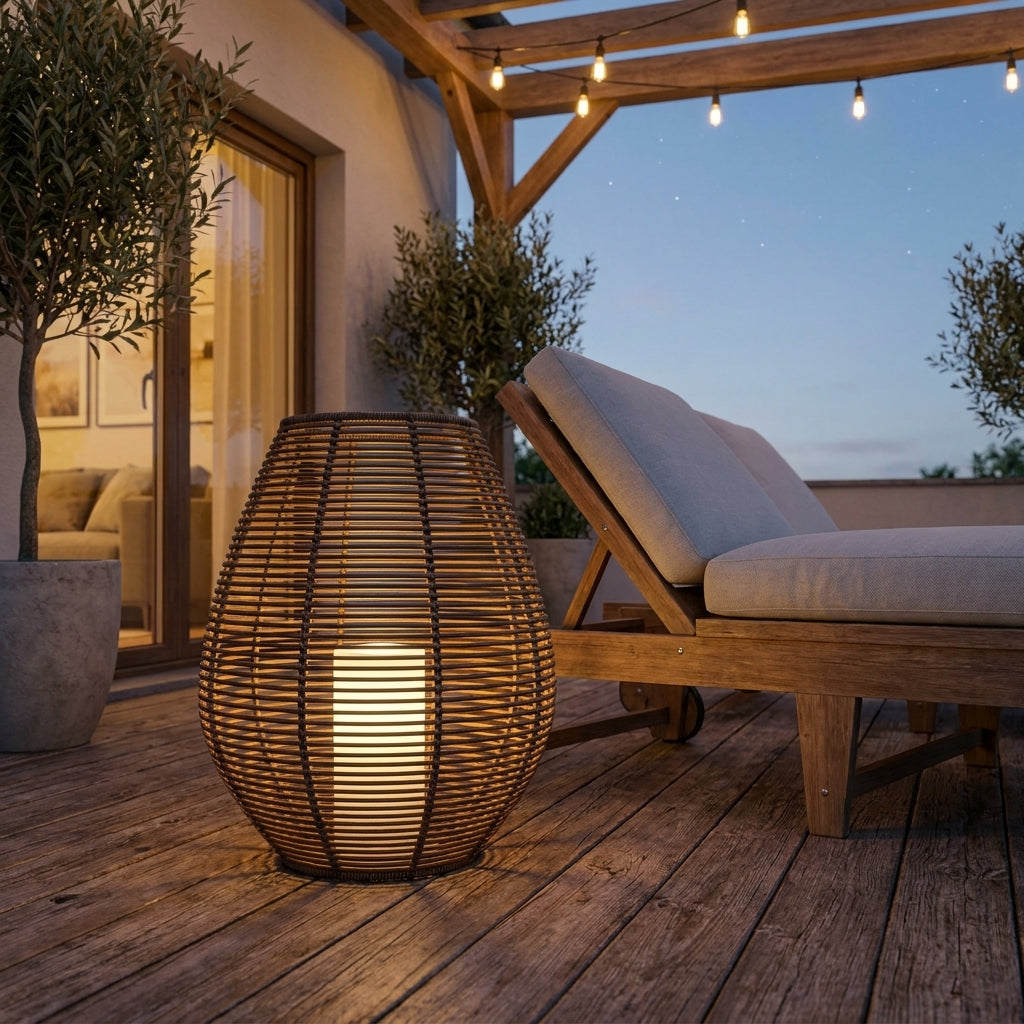 Näve LED-Solarleuchte warmweiß, Flammeneffekt, kabellos, braun, für Balkon, Terrasse & Garten