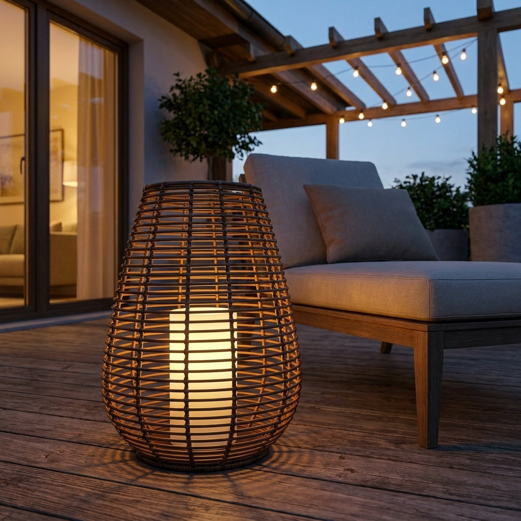 Näve LED-Solarleuchte warmweiß, Flammeneffekt, kabellos, braun, für Balkon, Terrasse & Garten