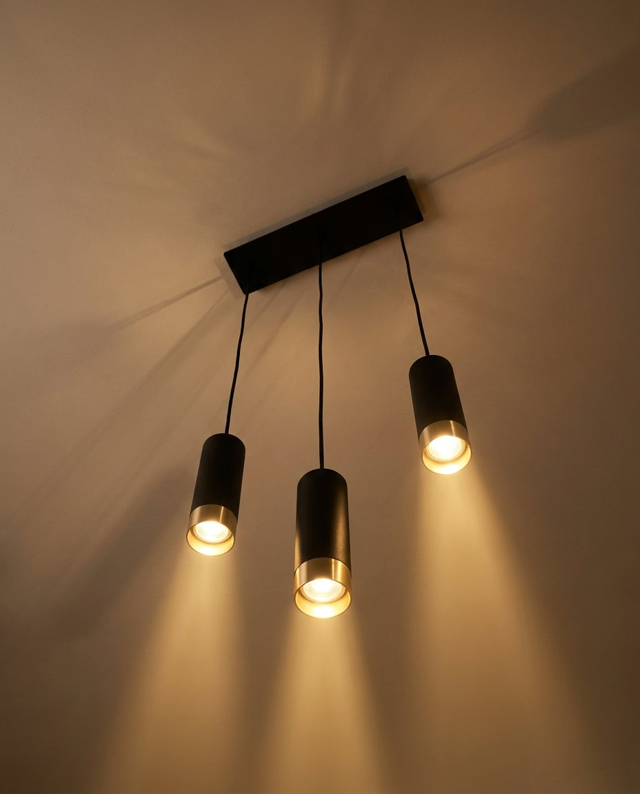 Näve Pendelleuchte 3-flammig, Schwarz-Gold, Metall, 48 cm, modern, Esstisch Hängeleuchte