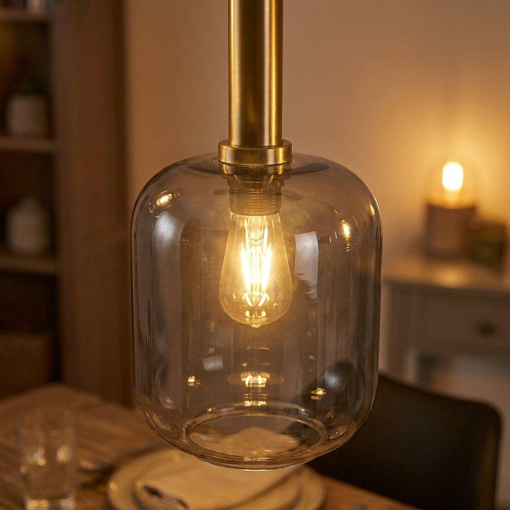 Näve Pendelleuchte mehrflammig, Rauchglas, Schwarz-Gold, Metall, 82 cm, Retro 80er-Jahre Esstischlampe