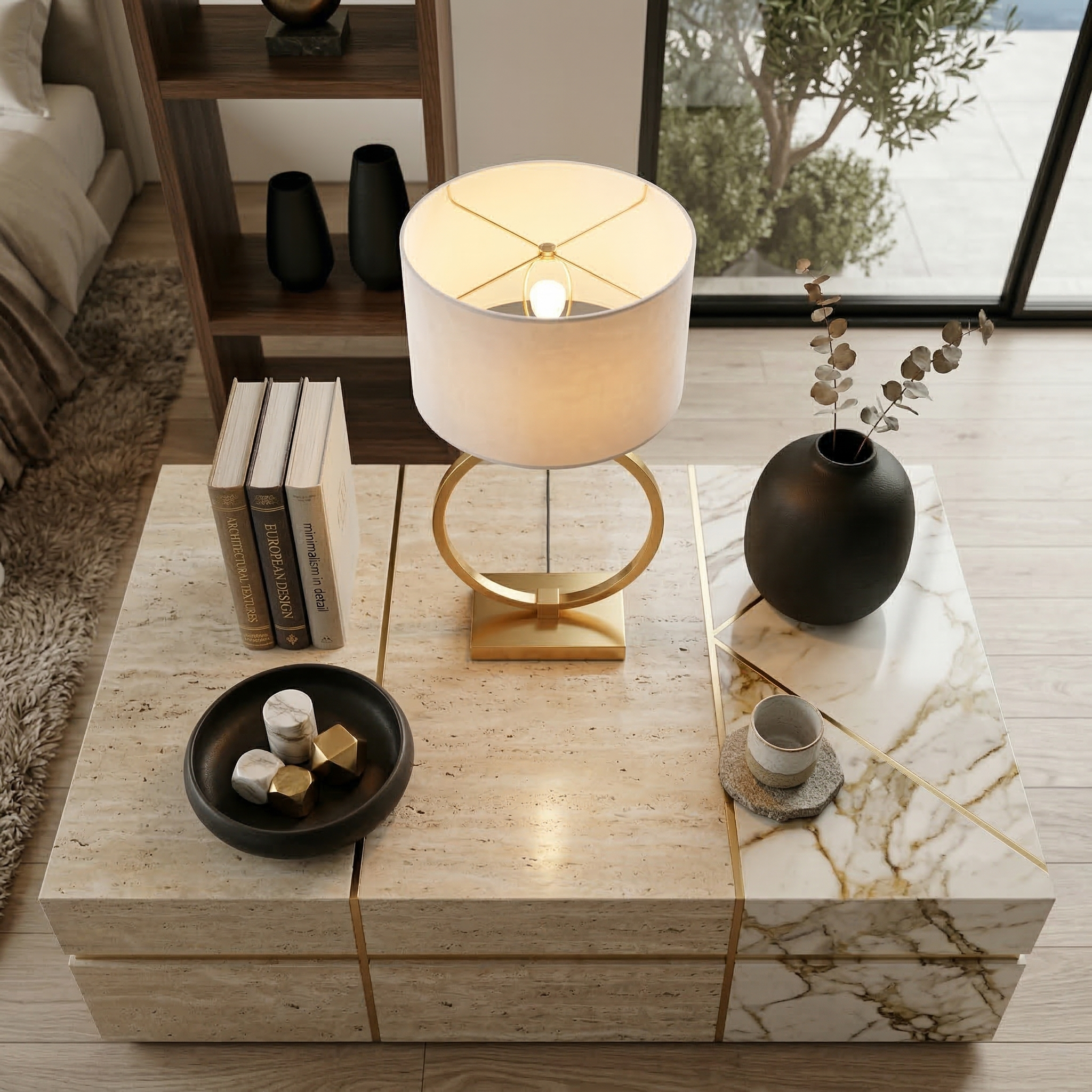 Tischlampe Gold Ring – Großes Design – 70 cm