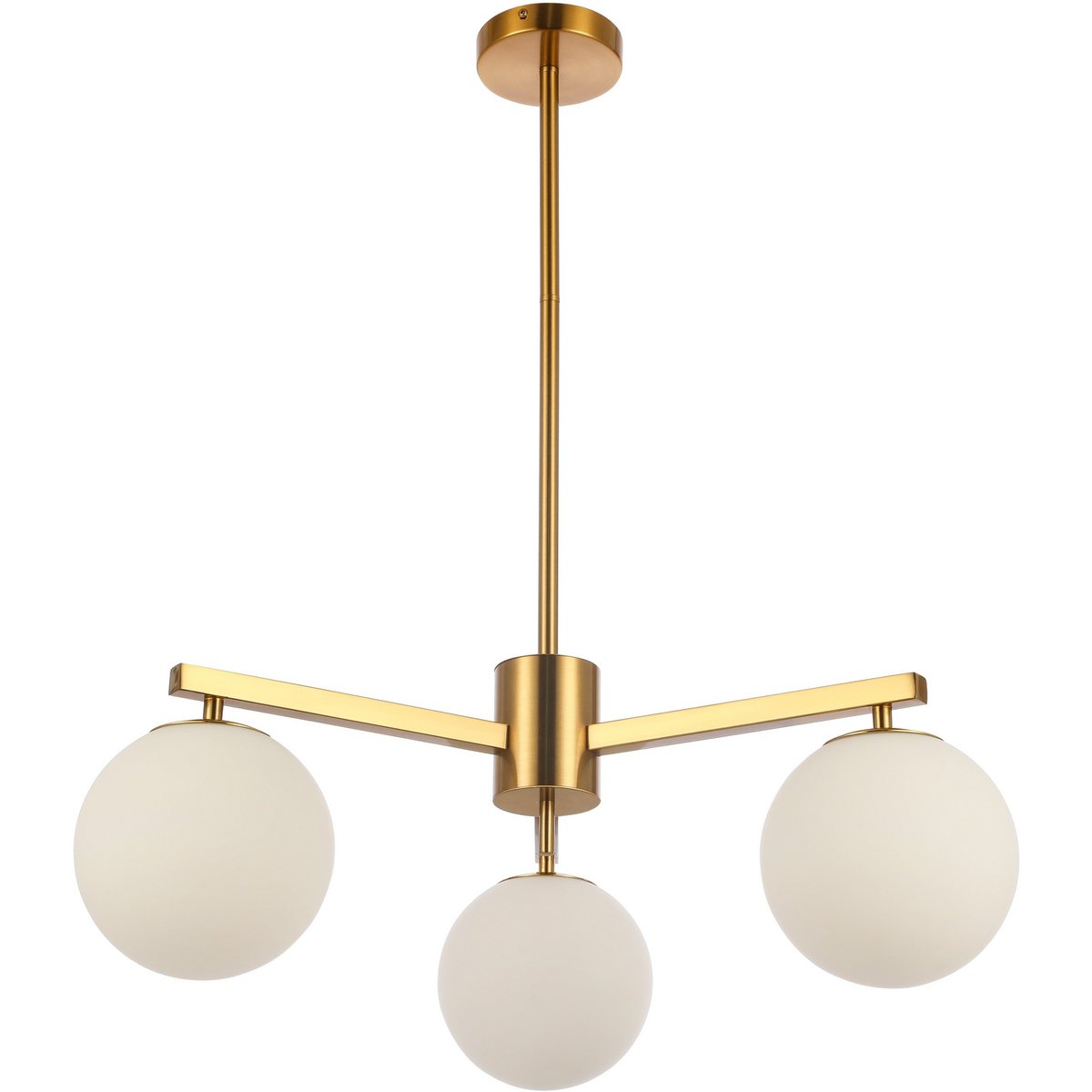 Dreiflammige Esszimmerlampe Stella Gold – Messing Satin & Design-Glas weiß