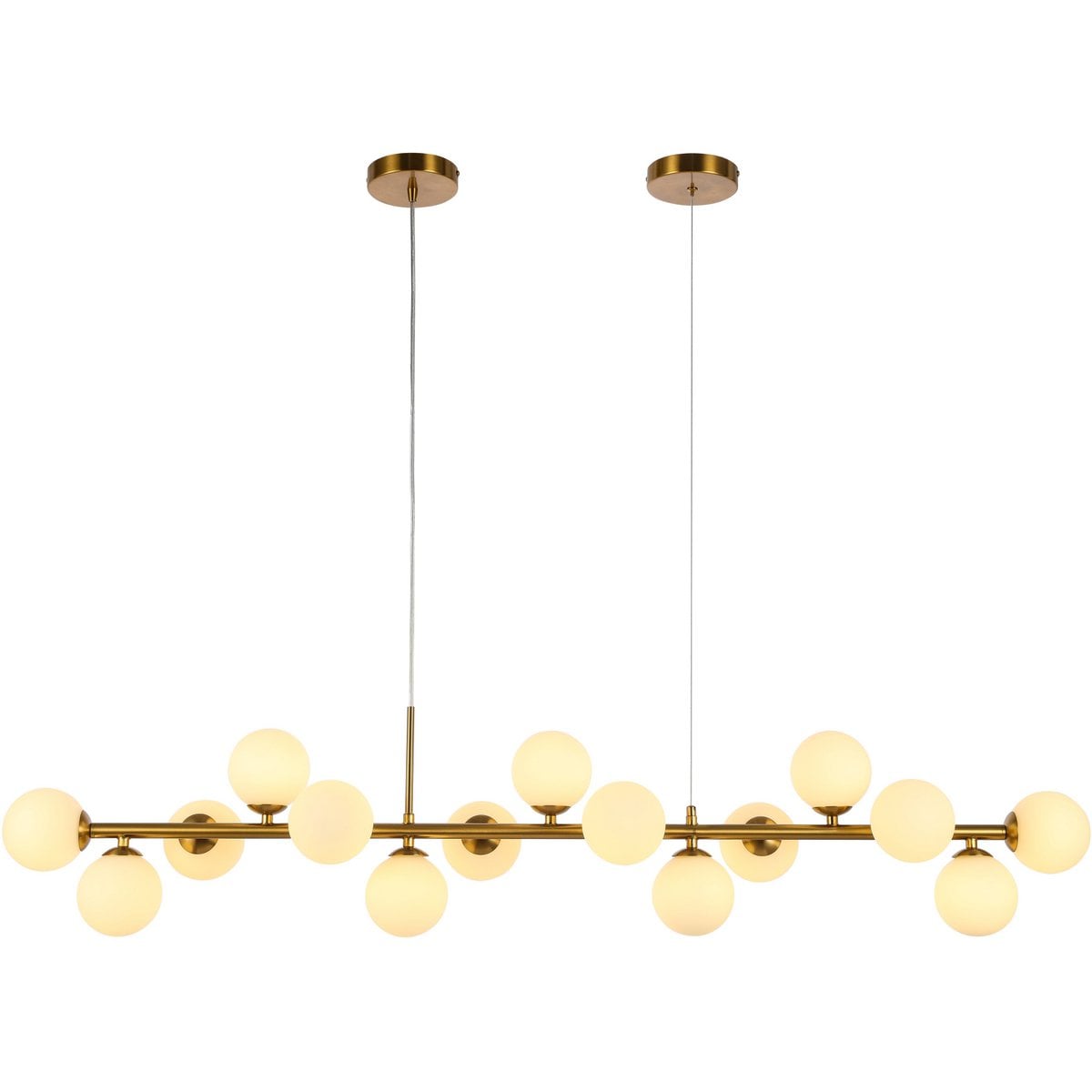 Nancy White Gold Moderner Design-Kronleuchter – Satiniertes Messing & Glas – 130cm
