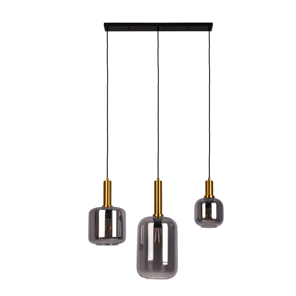 Näve Pendelleuchte mehrflammig, Rauchglas, Schwarz-Gold, Metall, 82 cm, Retro 80er-Jahre Esstischlampe