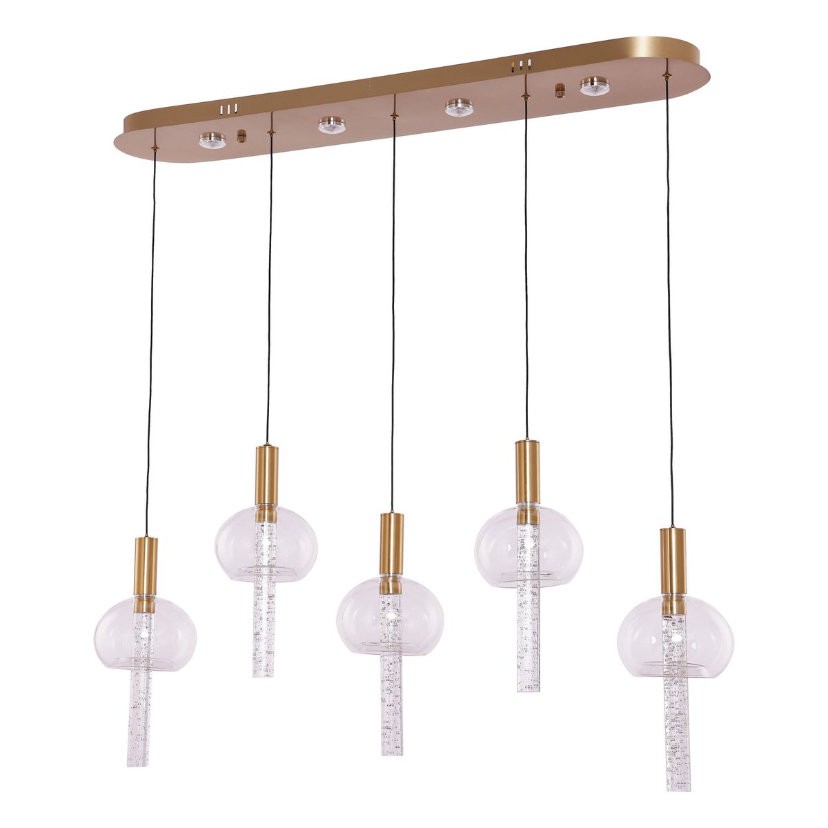 5-flammige LED-Hängelampe Kupfergold – Luftblasen-Glas – 100 cm