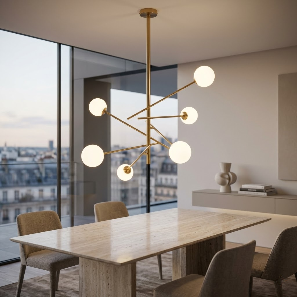 Diana Designer Chandelier | Golden Sputnik Light with Frosted Glass | Ø72cm Modern