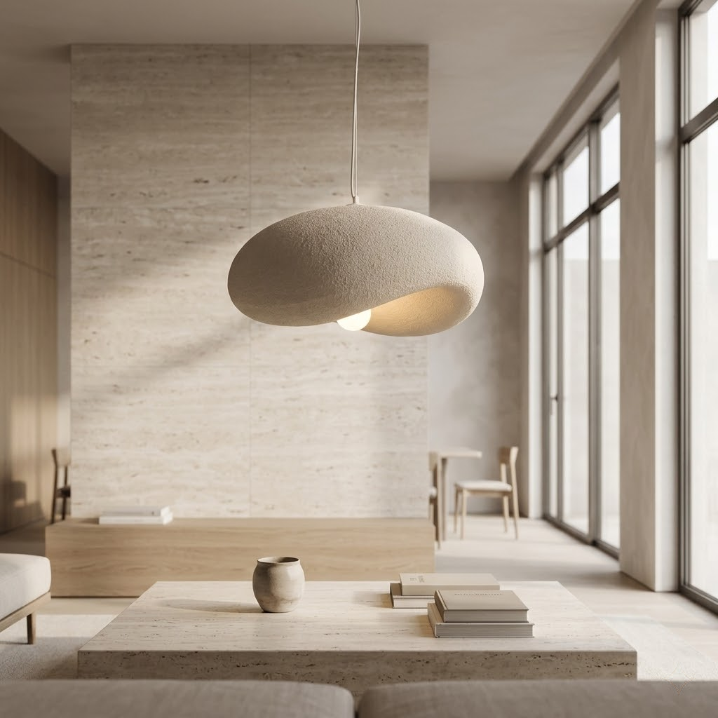 Hängelampe Nami 60cm Beige – Organische Form Japandi Pendelleuchte