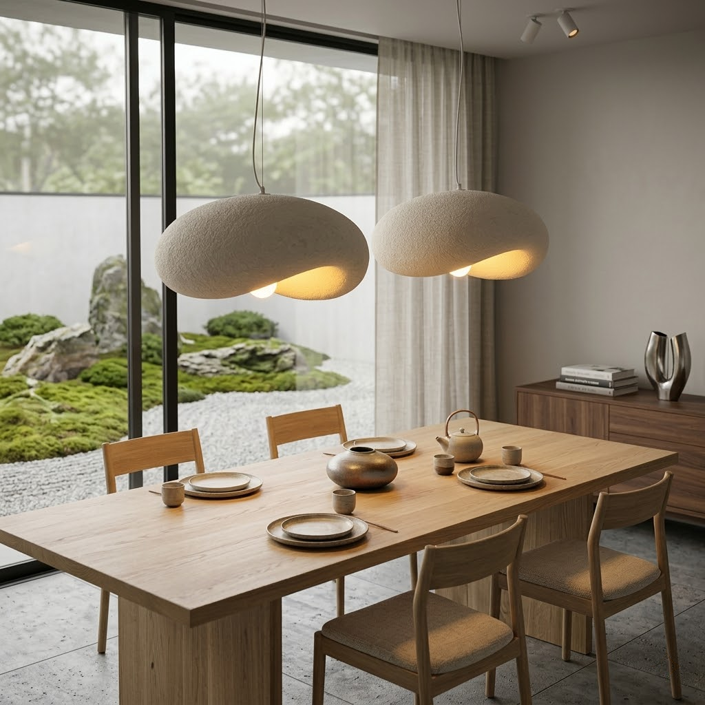 Hängelampe Nami 60cm Beige – Organische Form Japandi Pendelleuchte
