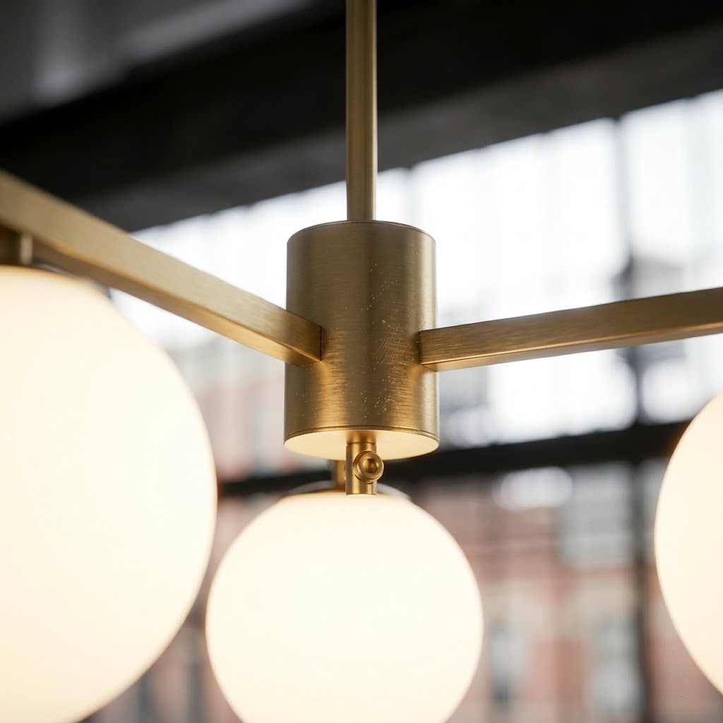 Dreiflammige Esszimmerlampe Stella Gold – Messing Satin & Design-Glas weiß