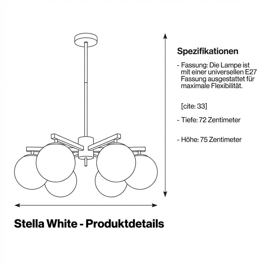 Moderner 6-Licht Kronleuchter Stella – Messing Satin & weißes Glas 75cm