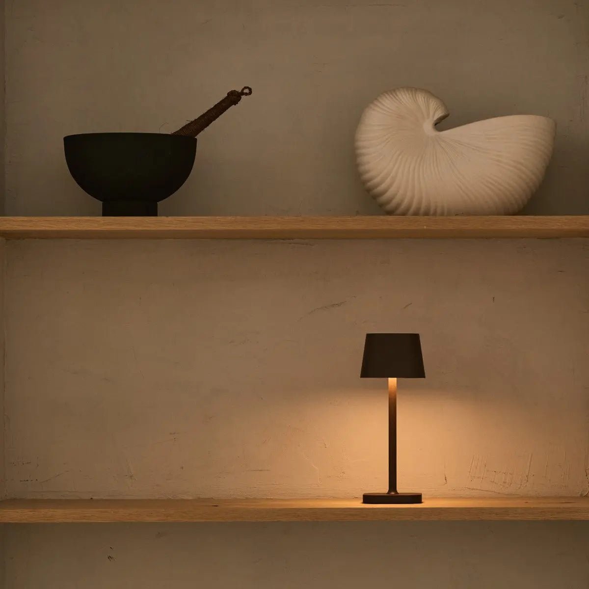 LED Tischlampe Akku 26 cm – Kabellos mit Touch Dimmer Braun Dunkel