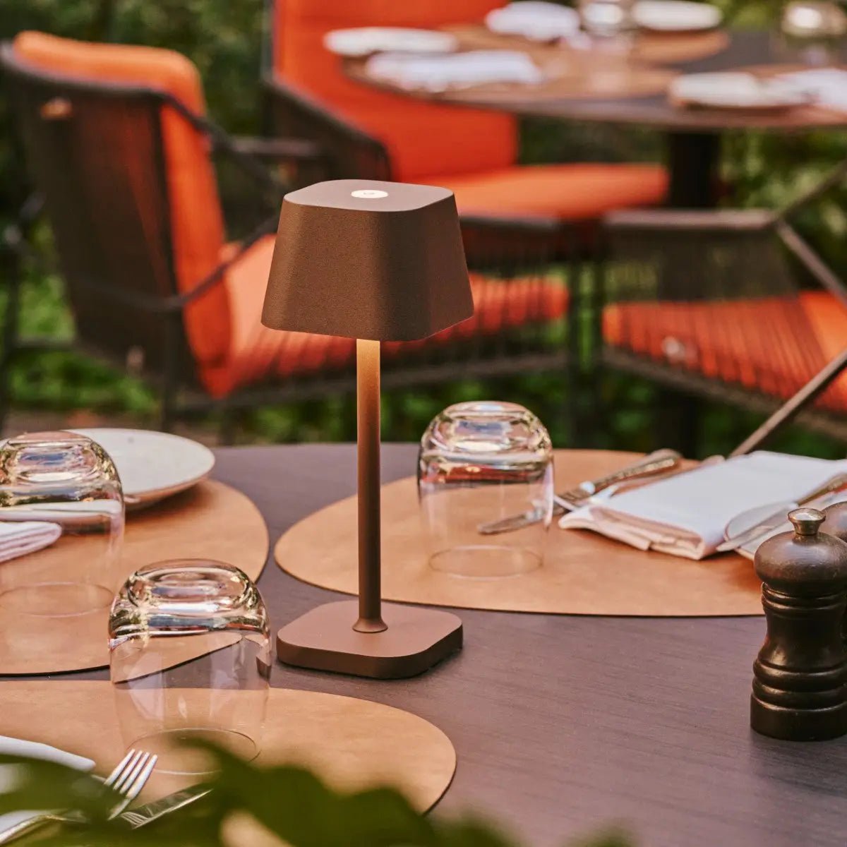 LED Tischlampe Akku 26 cm – Kabellos mit Touch Dimmer Braun Dunkel