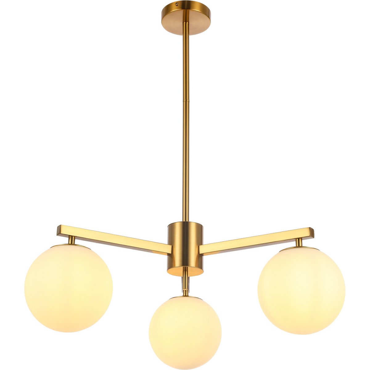Dreiflammige Esszimmerlampe Stella Gold – Messing Satin & Design-Glas weiß