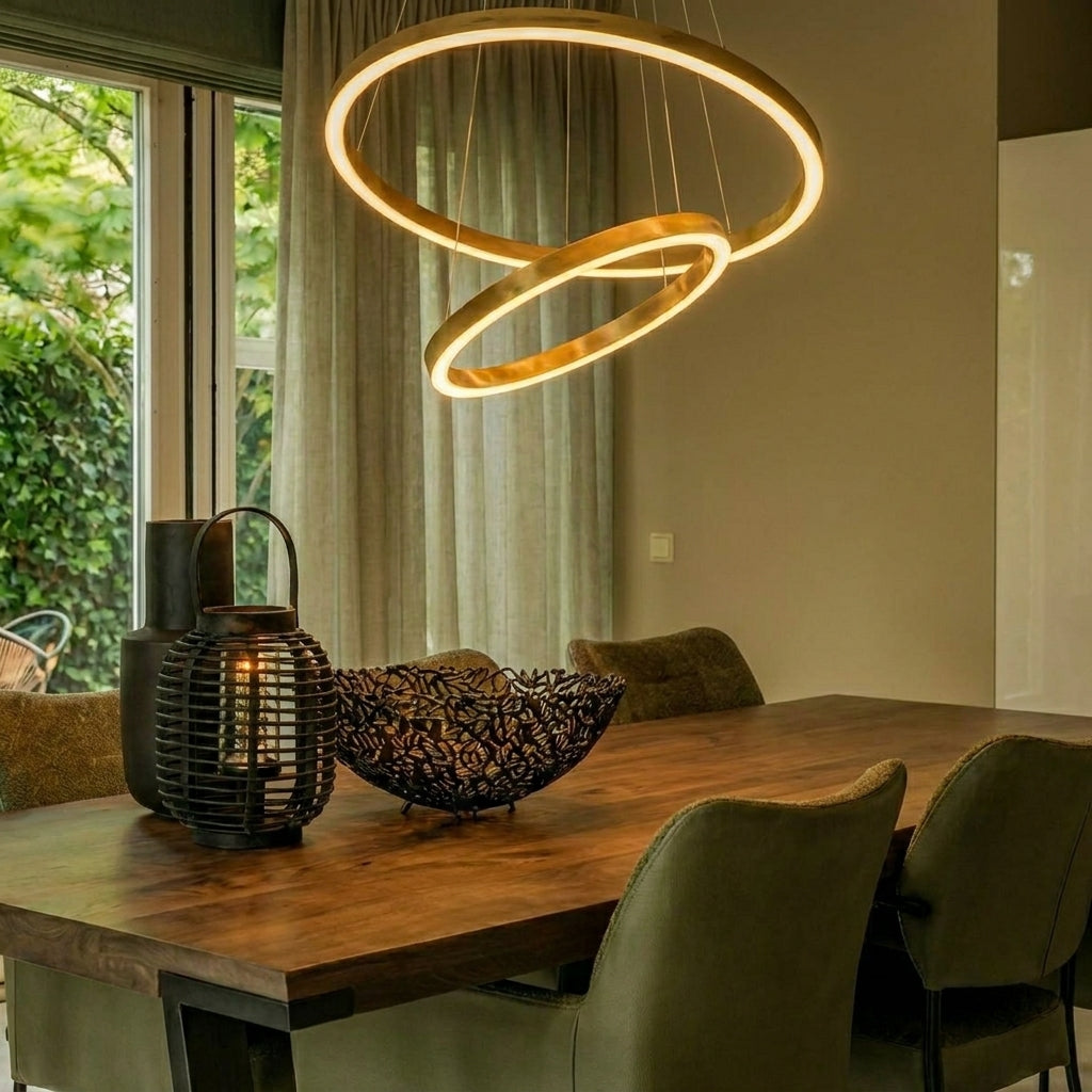 2-Ring LED-Hängeleuchte Kupfer Gold – Dimmbar – Ø60 cm