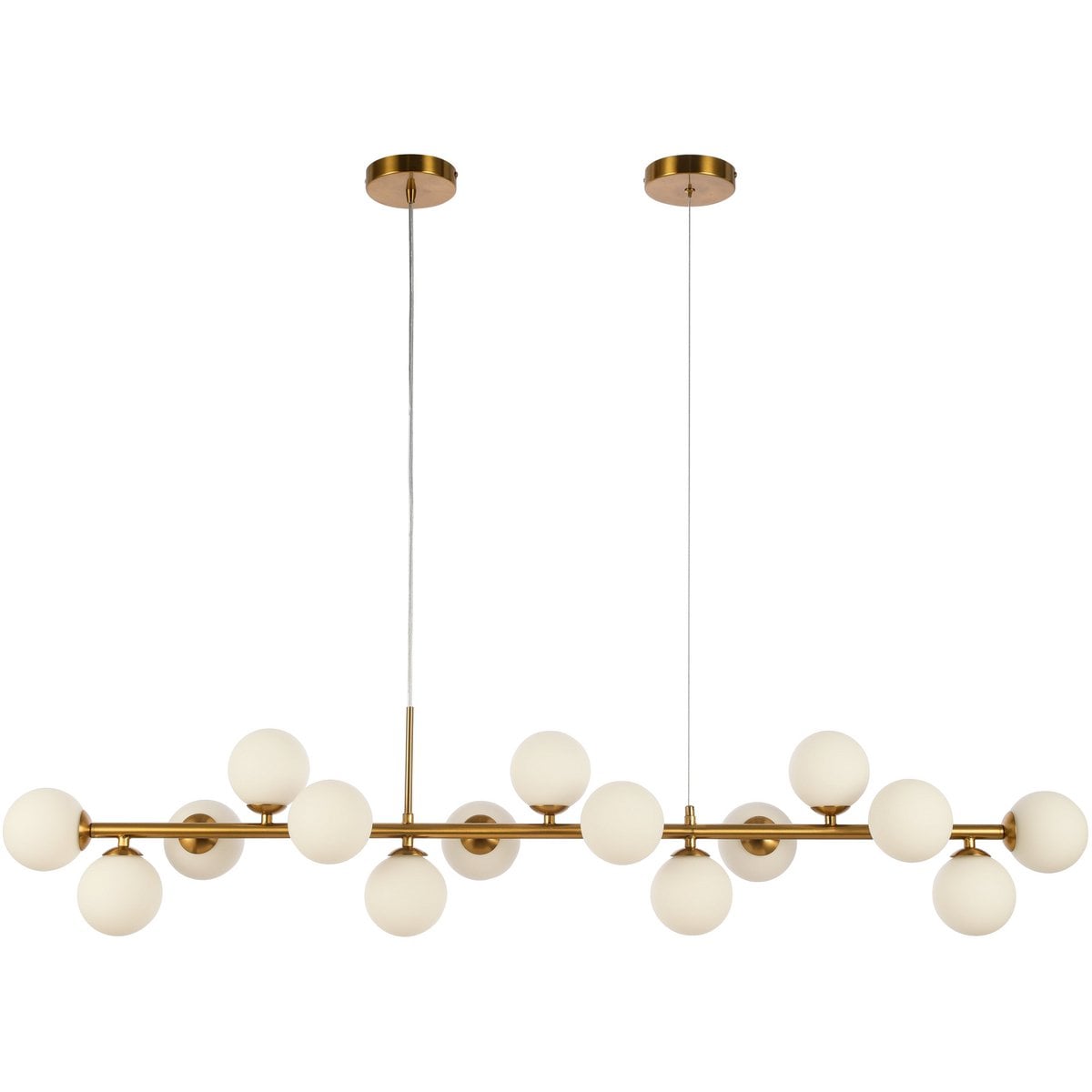 Nancy White Gold Moderner Design-Kronleuchter – Satiniertes Messing & Glas – 130cm