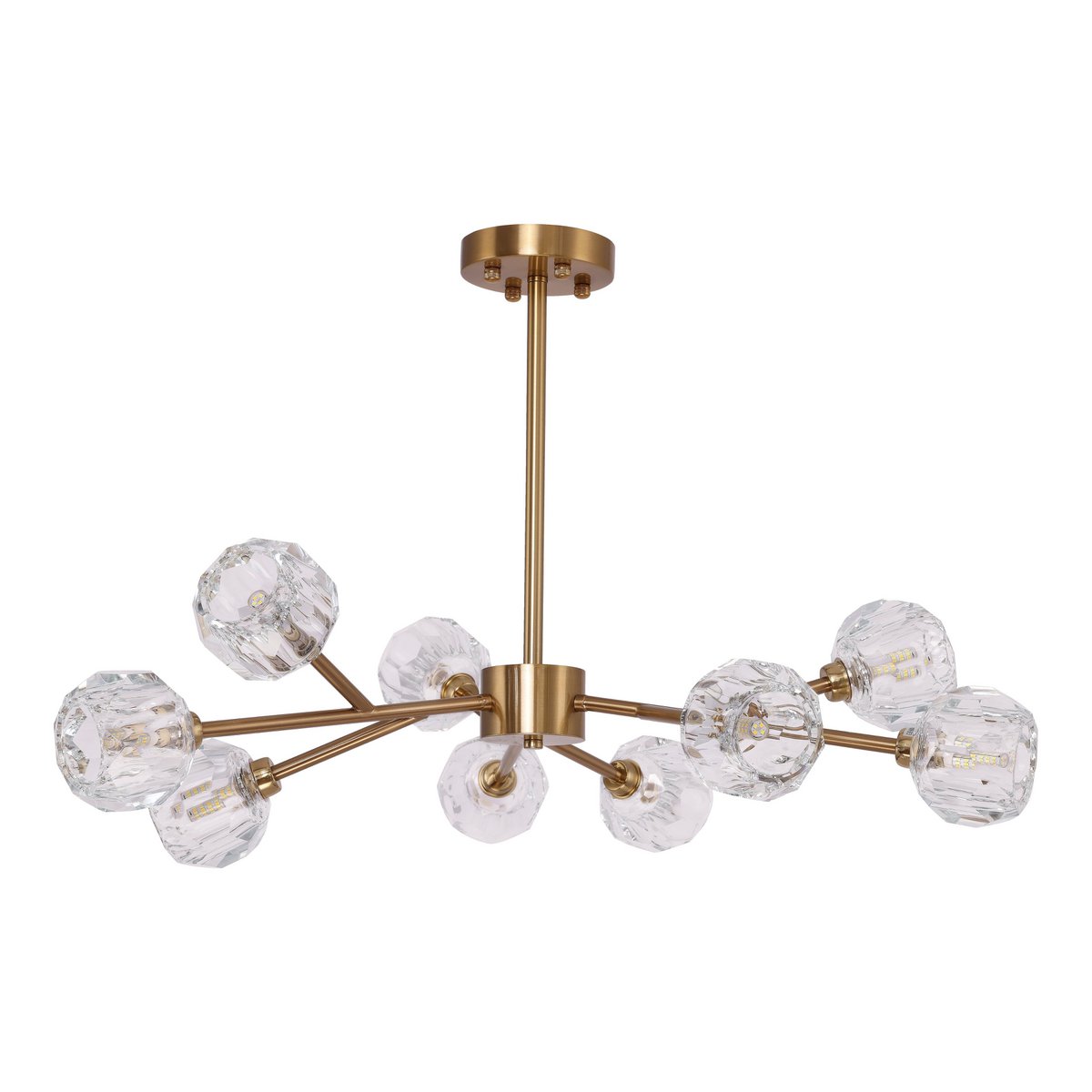 9-flammiger Kronleuchter Kupfer-Gold & Glas - Modernes Design 80 cm