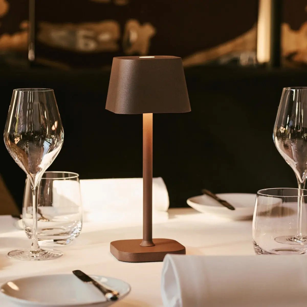 LED Tischlampe Akku 26 cm – Kabellos mit Touch Dimmer Braun Dunkel