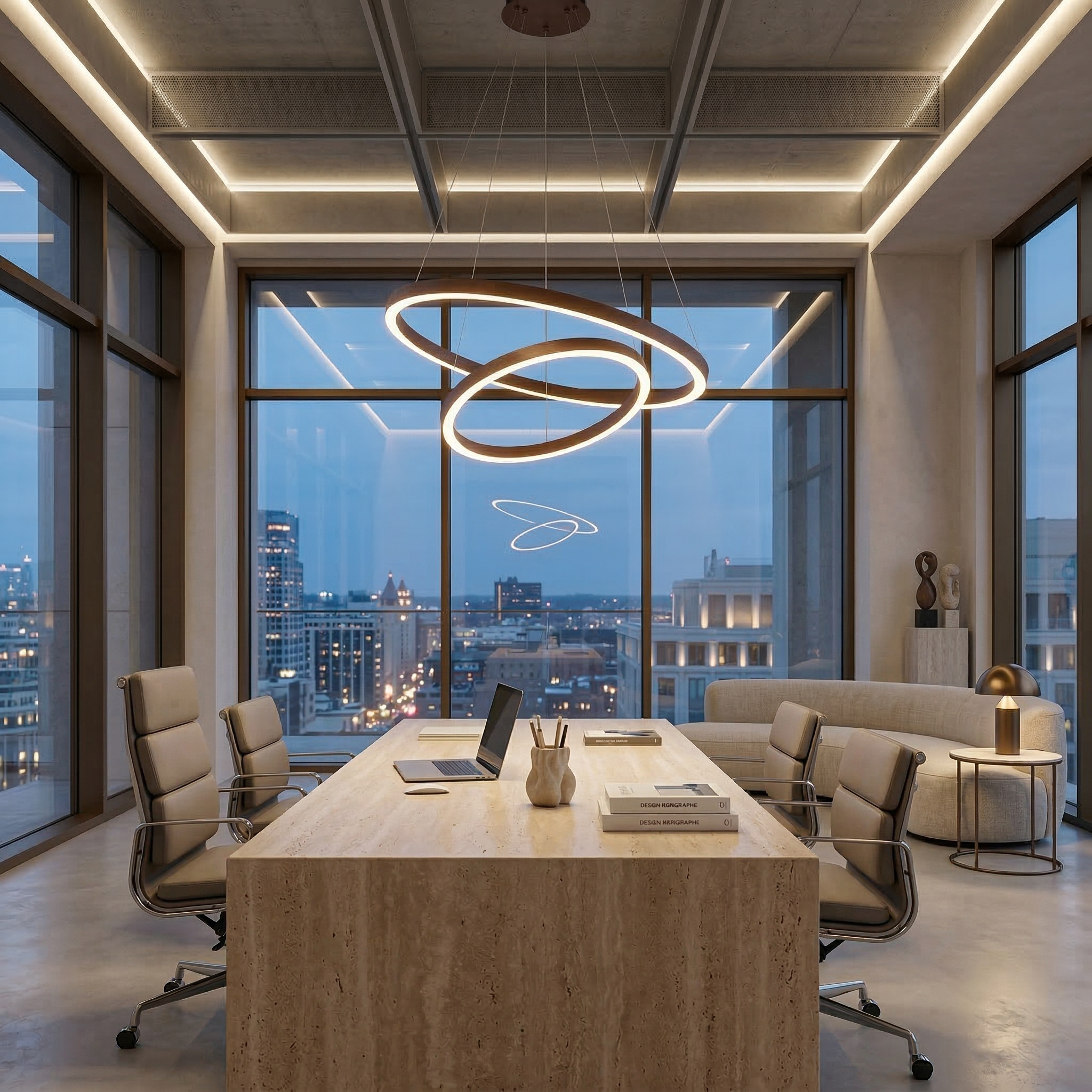 Designer LED Hängelampe Kaffeebraun 2-Ring Design dimmbar mit Remote