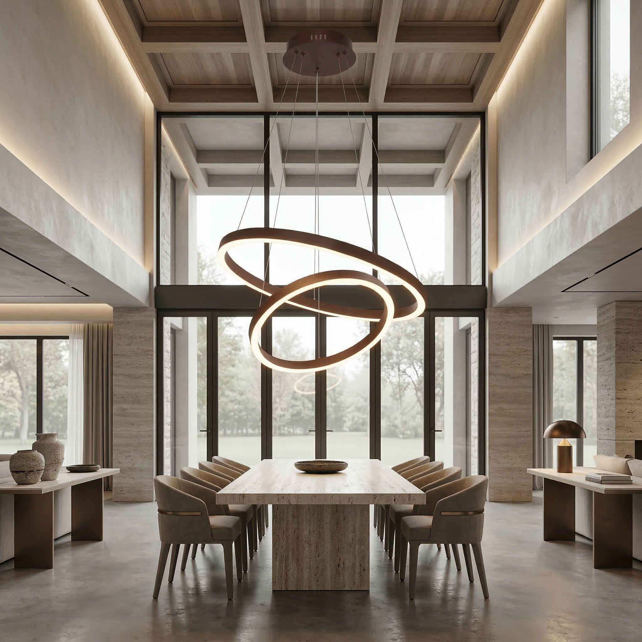 Designer LED Hängelampe Kaffeebraun 2-Ring Design dimmbar mit Remote