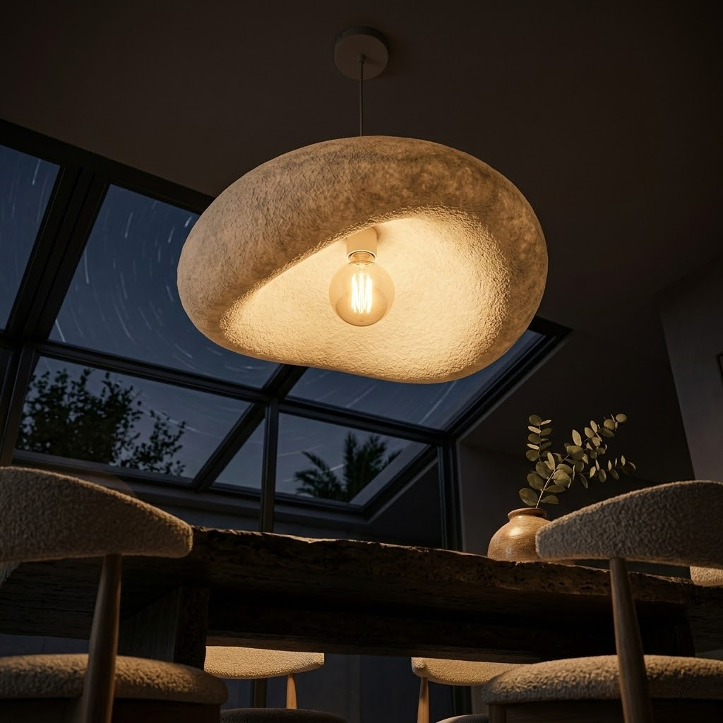 Japandi Pendellampe Nami – Strukturierte Esszimmerlampe Beige E27