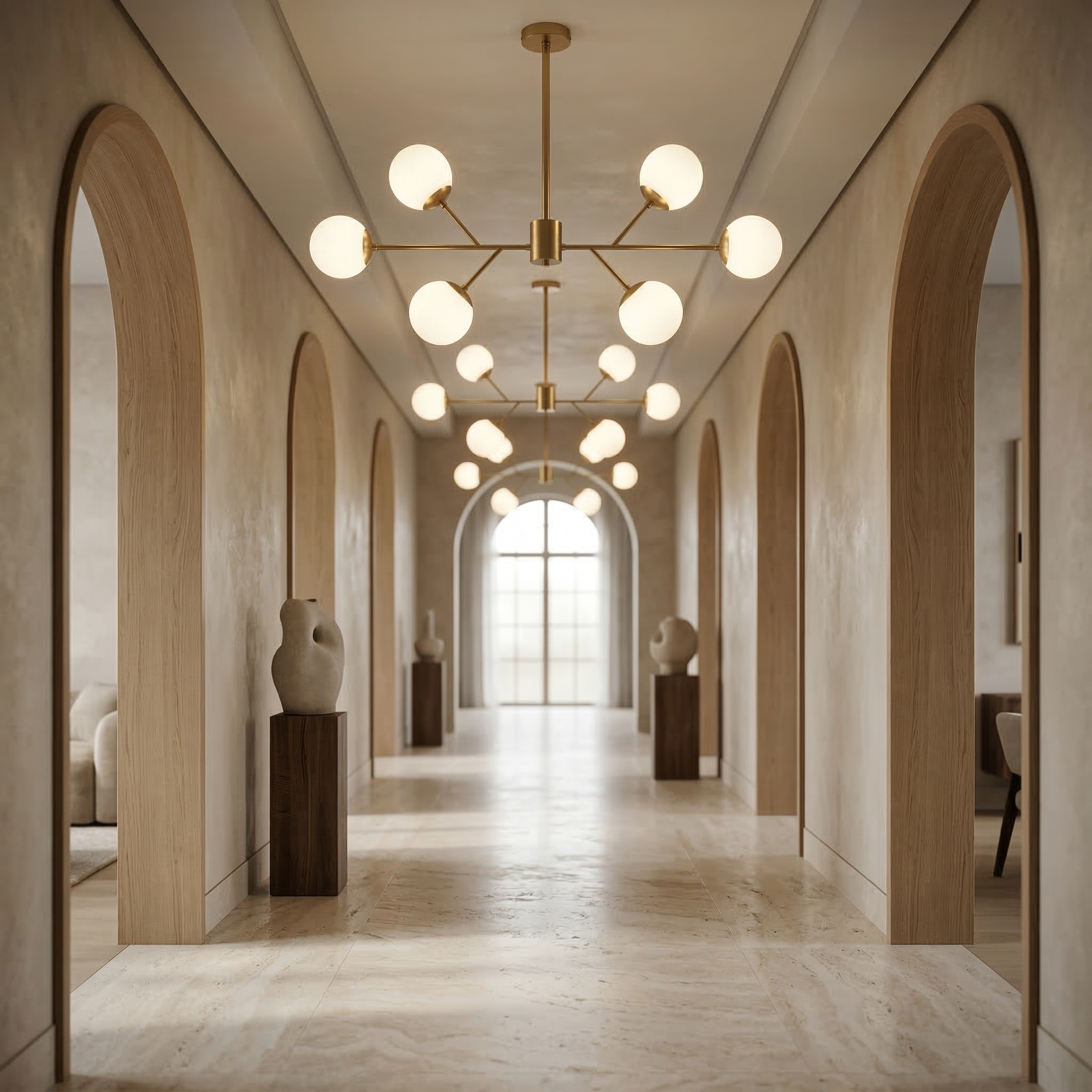 Luxus Esstischlampe Amy Gold – 115cm Spannweite Messing & Glas-Kelche